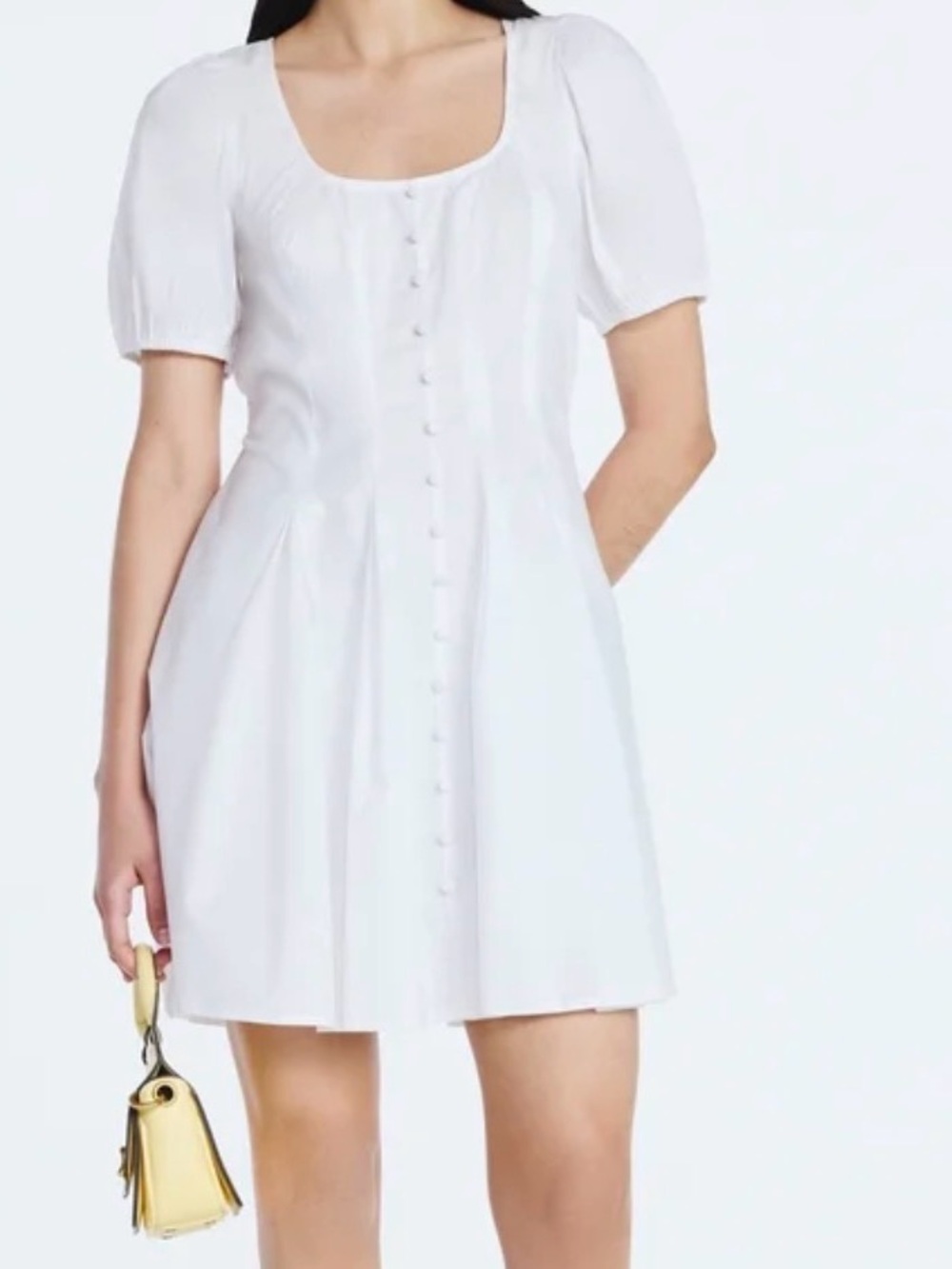 Scoop Women’s Button Front Mini Dress with Puff Sleeves Size M